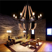 Żyrandol okrągły, 8*E14, czarny, metal i lina