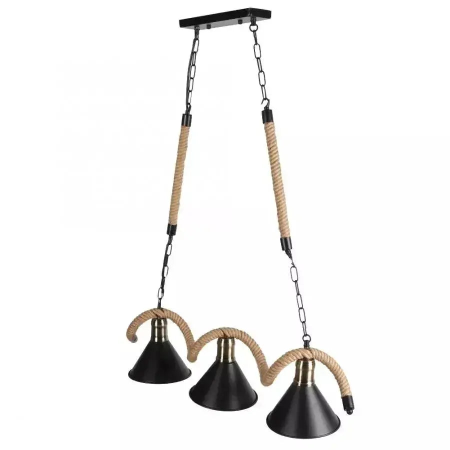 Żyrandol linowy, 3*E27, brązowy, metal i lina