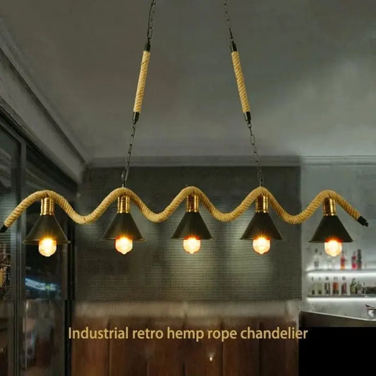 Żyrandol linowy, 5*E27, brązowy, metal i lina