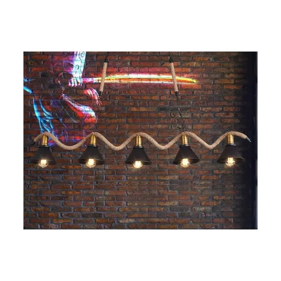 Żyrandol linowy, 5*E27, brązowy, metal i lina