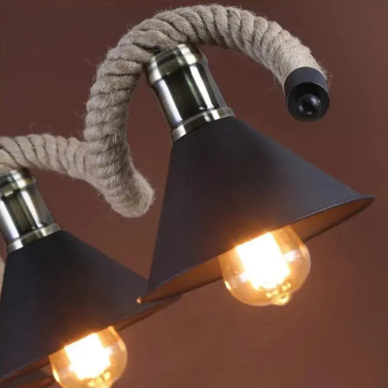 Żyrandol linowy, 5*E27, brązowy, metal i lina