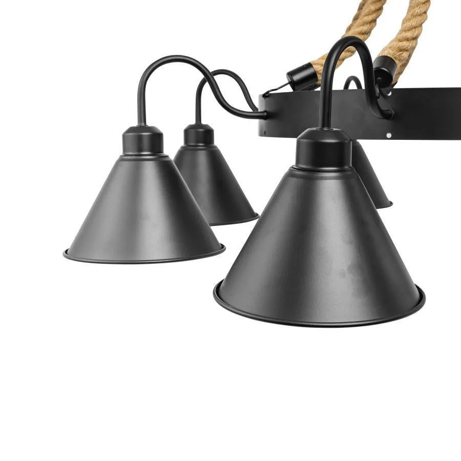 Żyrandol indyjski, 8*E27, metal i lina, czarny