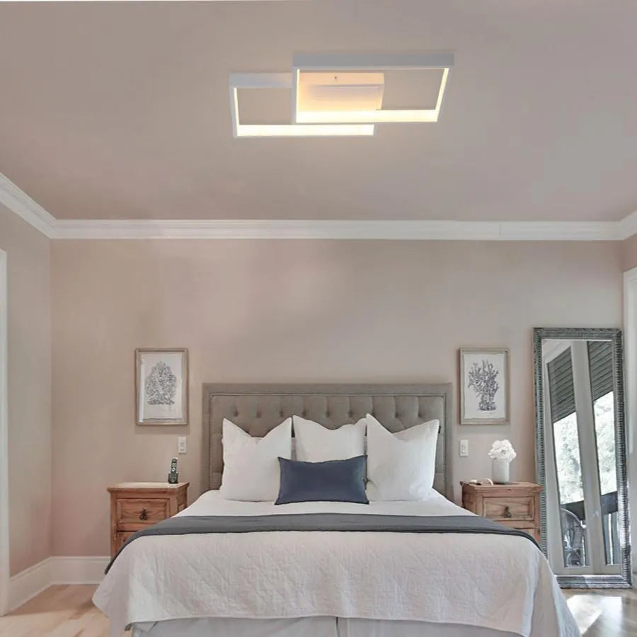 Żyrandol LED z pilotem LANDYN 62W, 2 kwadraty, światło zimne/ciepłe/neutralne, ściemnialny, biały