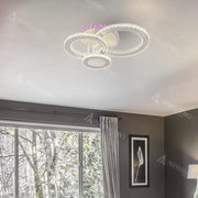 Żyrandol LED z pilotem i kryształem LEOCADIA RGB 134W, 3 okręgi, światło zimne/ciepłe/neutralne, ściemnialny, biały