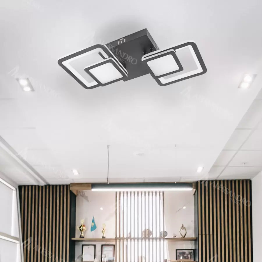 LED żyrandol z równowaga 44 W, pilot, 2 kwadraty, zimno/gorące/neutralne światło, niestabilne, czarne