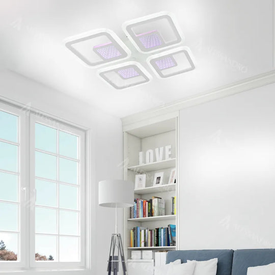 Żyrandol LED z pilotem CHAI 3D 104W, 4 kwadraty, światło zimne/ciepłe/neutralne, możliwość ściemniania, biały