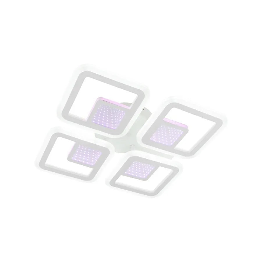 Żyrandol LED z pilotem CHAI 3D 104 W, 4 kwadraty, światło zimne/ciepłe/neutralne, ściemnialny, biały