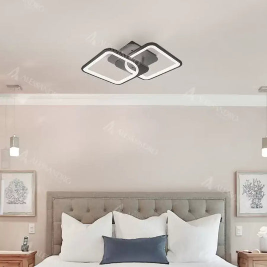 Żyrandol LED z pilotem ZOE 39W, 2 kwadraty, światło zimne/ciepłe/neutralne, ściemnialny, czarny