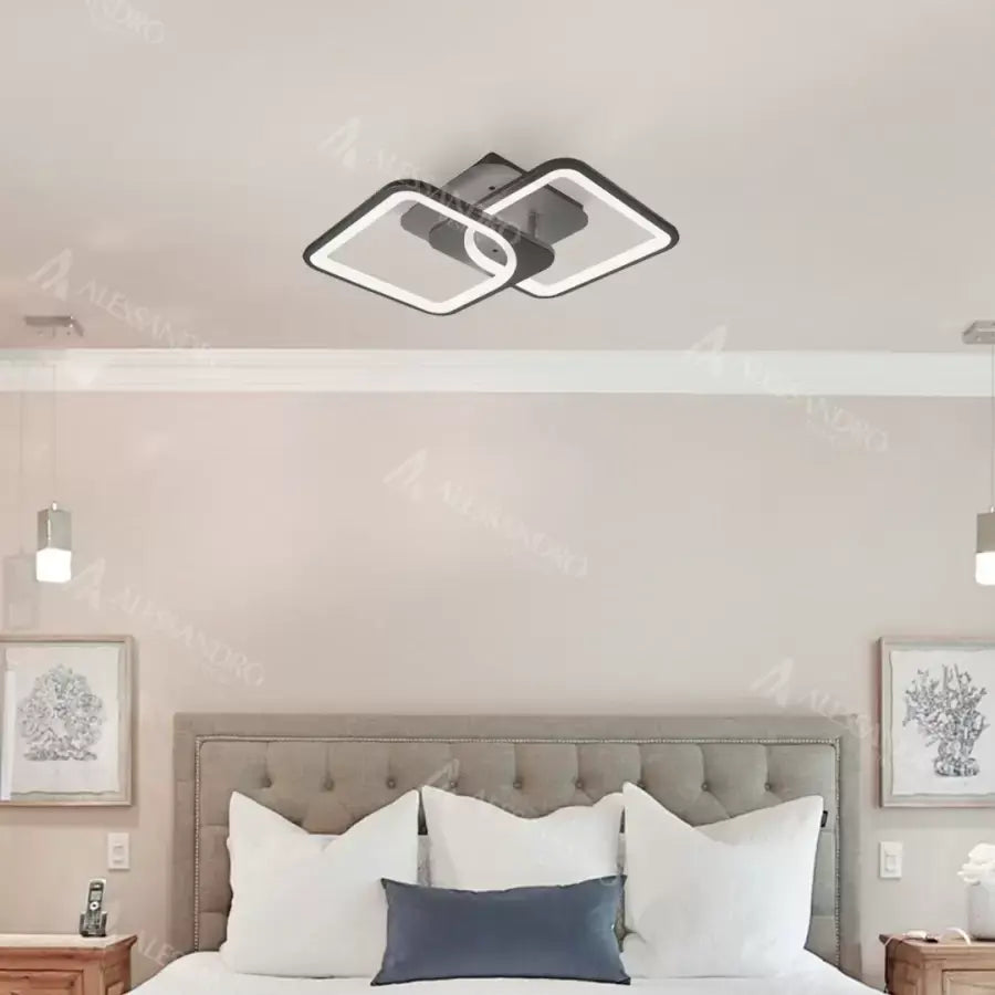 Żyrandol LED z pilotem ZOE 39W, 2 kwadraty, światło zimne/ciepłe/neutralne, ściemnialny, czarny