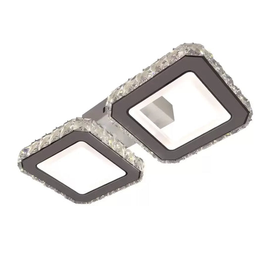 Żyrandol LED z pilotem i kryształem QUADRIS 24W, 2 kwadraty, światło zimne/ciepłe/neutralne, ściemnialny, biały
