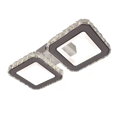 Żyrandol LED z pilotem i kryształem QUADRIS 24W, 2 kwadraty, światło zimne/ciepłe/neutralne, ściemnialny, biały
