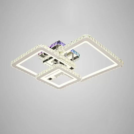 Żyrandol LED JUSTIN RGB 106 W z pilotem i kryształem, 3 kwadraty, zimne/ciepłe/neutralne światło, ściemnialny, błyszczący chrom