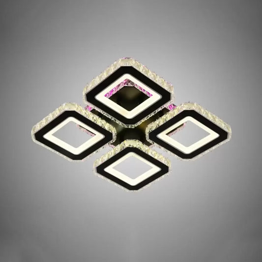 Żyrandol LED z pilotem i kryształem BLAKELY RGB 74 W, 4 kwadraty, zimne/ciepłe/neutralne światło, ściemnialny, czarny