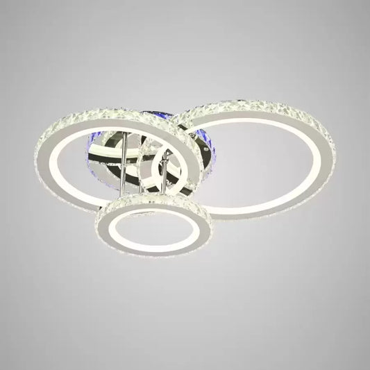 Żyrandol LED z pilotem i kryształem NOVA ROTONDA RGB 103W, 3 okręgi, światło zimne/ciepłe/neutralne, ściemnialny, chrom błyszczący