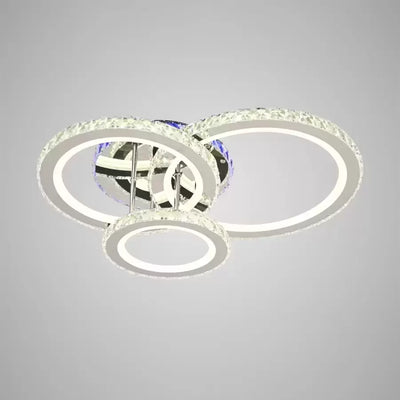 Żyrandol LED z pilotem i kryształem NOVA ROTONDA RGB 103W, 3 okręgi, światło zimne/ciepłe/neutralne, ściemnialny, chrom błyszczący