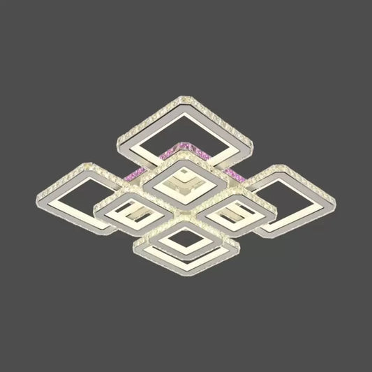 Żyrandol LED z pilotem i kryształem BLAKELY RGB 163 W, 8 kwadratów, zimne/ciepłe/neutralne światło, ściemnialny, biały