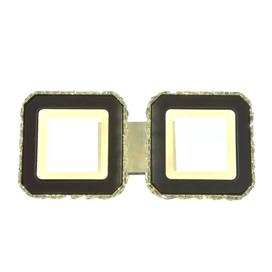 Żyrandol LED z pilotem i kryształem QUADRIS 24W, 2 kwadraty, światło zimne/ciepłe/neutralne, ściemnialny, biały