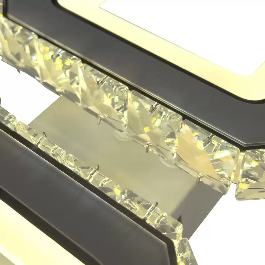 Żyrandol LED z pilotem i kryształem QUADRIS 24W, 2 kwadraty, światło zimne/ciepłe/neutralne, ściemnialny, biały