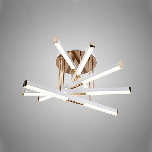 Żyrandol LED CORA 120 W z pilotem, 5 elementów, liniowy, światło zimne/ciepłe/neutralne, ściemnialny, błyszczący złoty