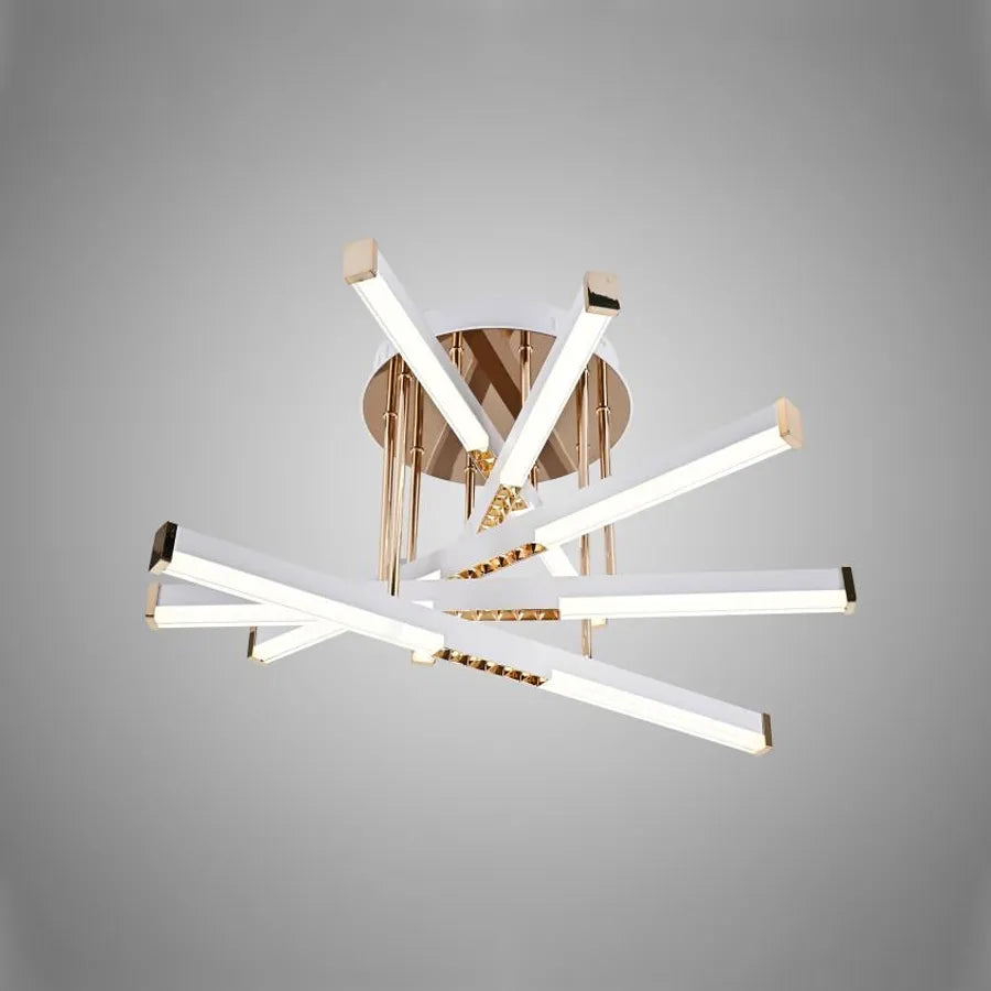 Żyrandol LED CORA 120 W z pilotem, 5 elementów, liniowy, światło zimne/ciepłe/neutralne, ściemnialny, błyszczący złoty