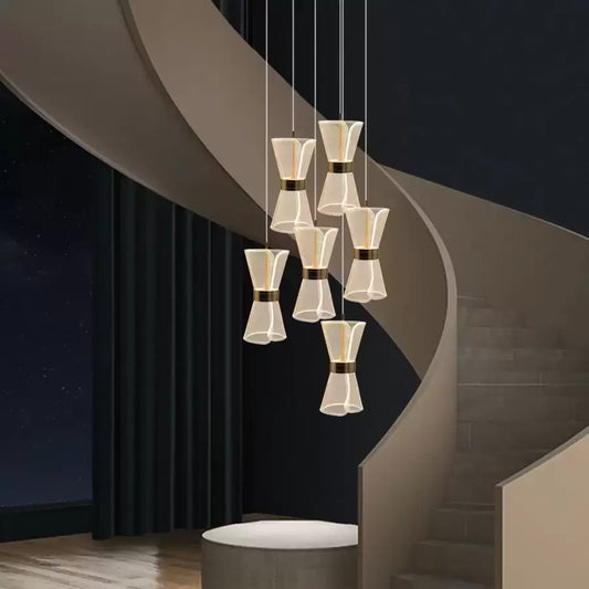 Żyrandol wiszący LED JEROME 38 W z pilotem, 6 elementów, światło zimne/ciepłe/neutralne, ściemnialny, złoty, regulowana wysokość