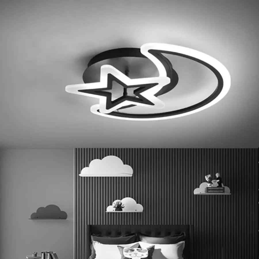 Żyrandol LED z pilotem KSIĘŻYC I GWIAZDA 45W, 2 elementy, światło zimne/ciepłe/neutralne, ściemnialny, czarny