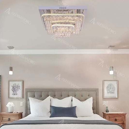 Żyrandol LED z pilotem i kryształem ETAN 66W, zimne/ciepłe/neutralne światło, ściemnialny, błyszczący chrom