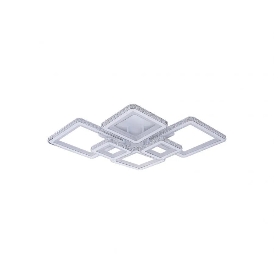 Żyrandol LED z pilotem i kryształem QUADRIS RGB 170 W, 6 kwadratów, światło zimne/ciepłe/neutralne, ściemnialny, biały