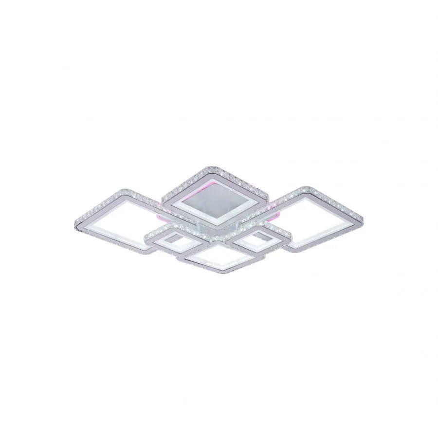 Żyrandol LED z pilotem i kryształem QUADRIS RGB 170 W, 6 kwadratów, światło zimne/ciepłe/neutralne, ściemnialny, biały