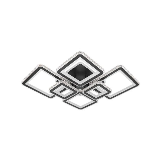 Żyrandol LED z pilotem i kryształem QUADRIS RGB 330W, 6 kwadratów, światło zimne/ciepłe/neutralne, ściemnialny, czarny