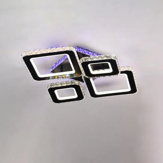 Żyrandol LED z pilotem i kryształem TERRANO RGB 162W, 4 kwadraty, światło zimne/ciepłe/neutralne, ściemnialny, czarny