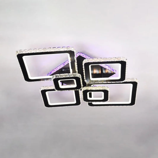 Żyrandol LED z pilotem i kryształem TERRANO RGB 288W, 6 kwadratów, światło zimne/ciepłe/neutralne, ściemnialny, czarny