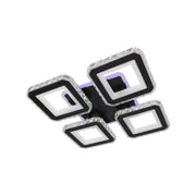 Żyrandol LED z pilotem i kryształem LEILA RGB 79 W, 4 kwadraty, zimne/ciepłe/neutralne światło, ściemnialny, błyszczący chrom czarny
