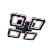 Żyrandol LED z pilotem i kryształem LEILA RGB 79 W, 4 kwadraty, zimne/ciepłe/neutralne światło, ściemnialny, błyszczący chrom czarny
