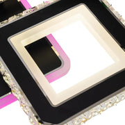 Żyrandol LED z pilotem i kryształem LEILA RGB 79 W, 4 kwadraty, zimne/ciepłe/neutralne światło, ściemnialny, błyszczący chrom czarny