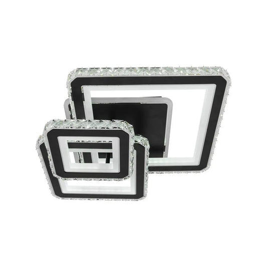Żyrandol LED z pilotem i kryształem LEILA 154 W, 3 kwadraty, zimne/ciepłe/neutralne światło, ściemnialny, błyszczący chrom czarny