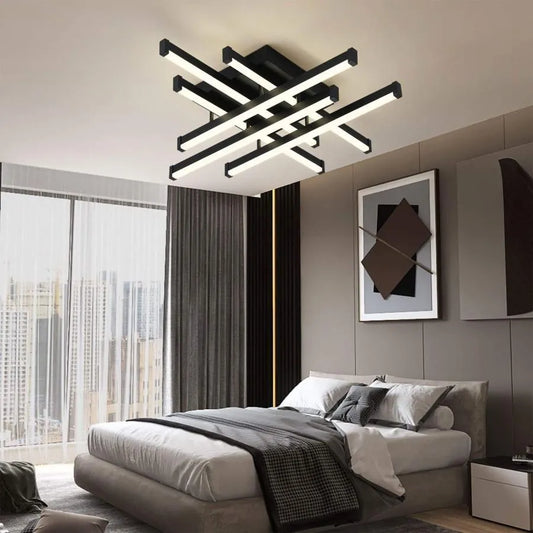 Żyrandol LED z pilotem MORA 120 W, 6 elementów, liniowy, światło zimne/ciepłe/neutralne, ściemnialny, czarny