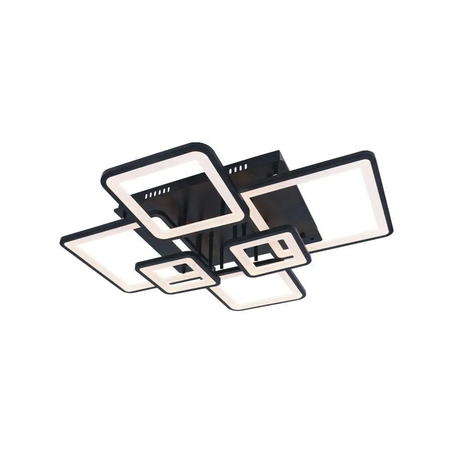 LED żyrandol z zdalnym sterowaniem Ella 124W, 6 kwadratów, zimno/gorące/neutralne światło, niestabilne, czarne