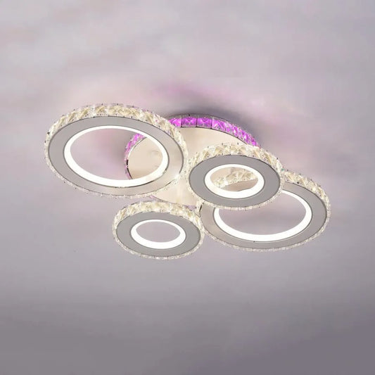 Żyrandol LED ZAFINA RGB 136W z pilotem i kryształem, 6 okręgów, światło zimne/ciepłe/neutralne, ściemnialny, biały