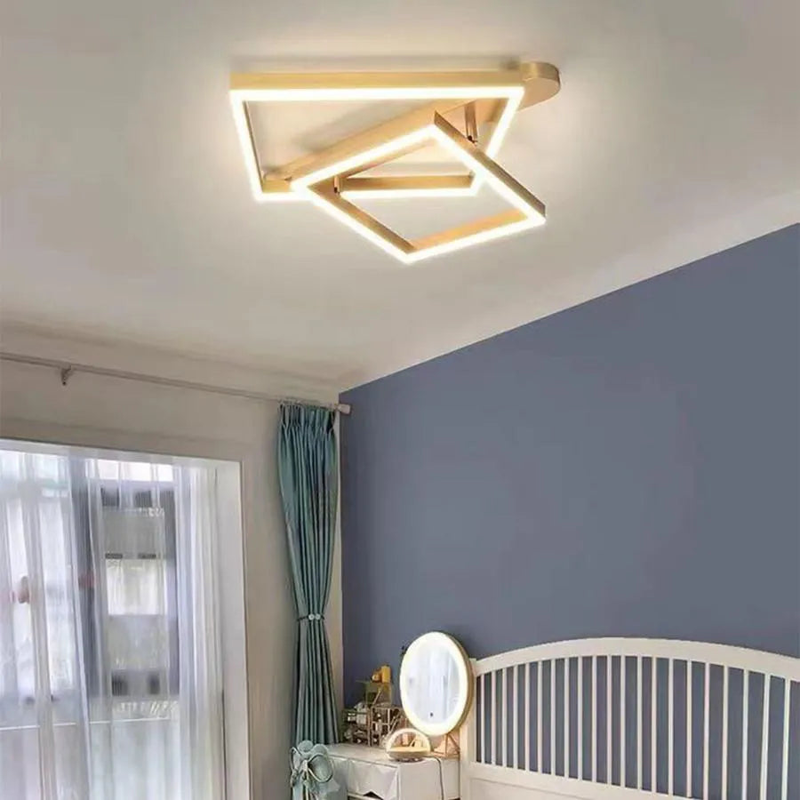 Żyrandol LED PAPINI 112 W z pilotem, 2 kwadraty, światło zimne/ciepłe/neutralne, ściemnialny, błyszczący złoty