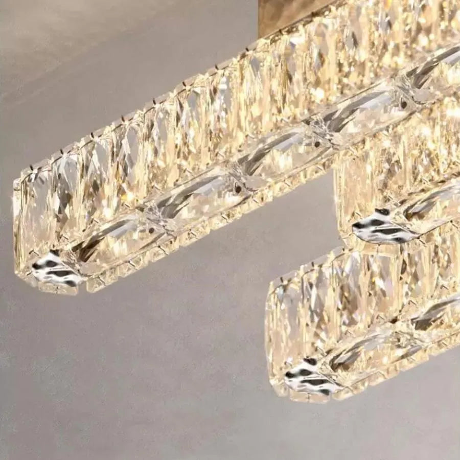 Żyrandol LED z pilotem i kryształem PRISCILA 80W, 4 elementy, liniowy, światło zimne/ciepłe/neutralne, ściemnialny, chrom błyszczący