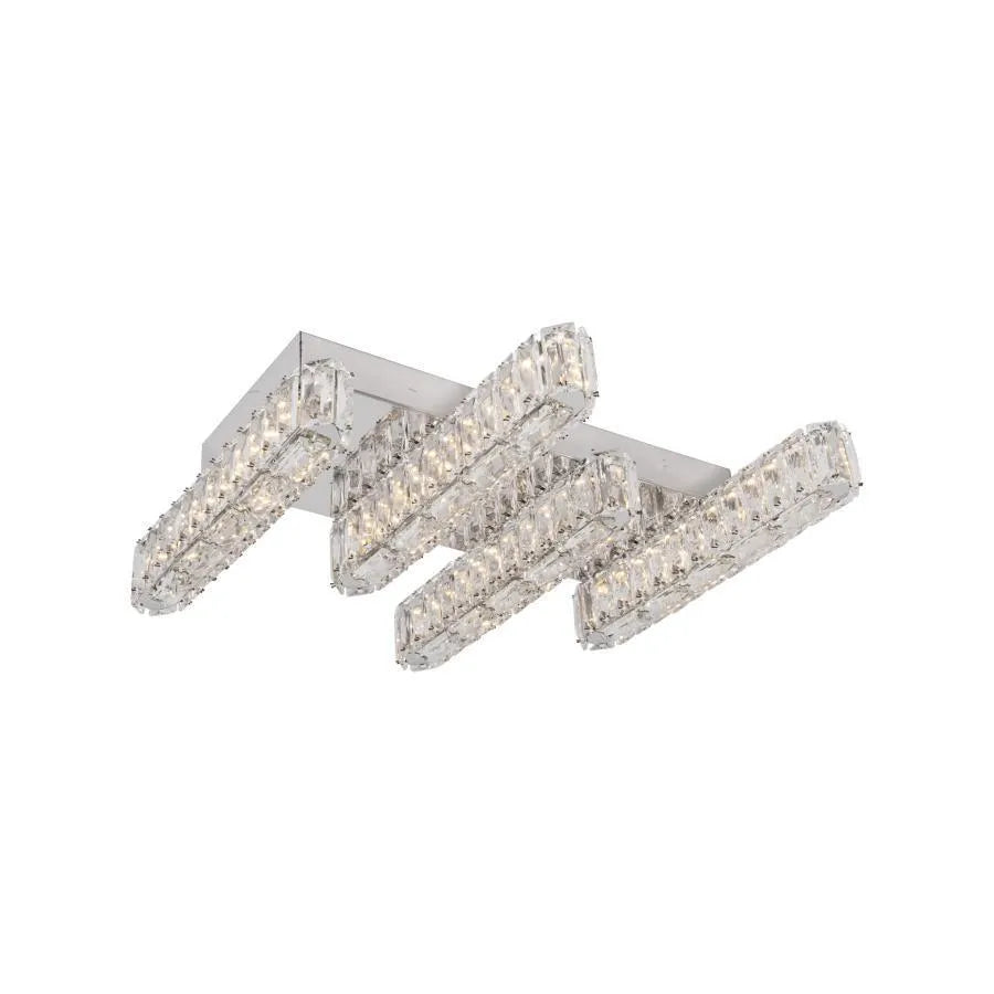 Żyrandol LED z pilotem i kryształem PRISCILA 80W, 4 elementy, liniowy, światło zimne/ciepłe/neutralne, ściemnialny, chrom błyszczący