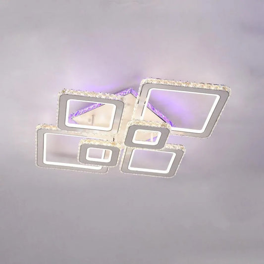 Żyrandol LED z pilotem i kryształem TERRANO RGB 288 W, 6 kwadratów, zimne/ciepłe/neutralne światło, ściemnialny, błyszczący chrom biały