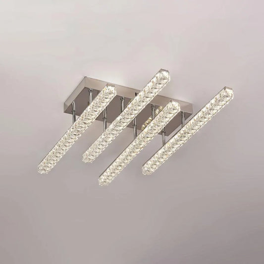 Żyrandol LED TEJANA 112W z pilotem i kryształem, liniowy, światło zimne/ciepłe/neutralne, ściemnialny, chrom błyszczący