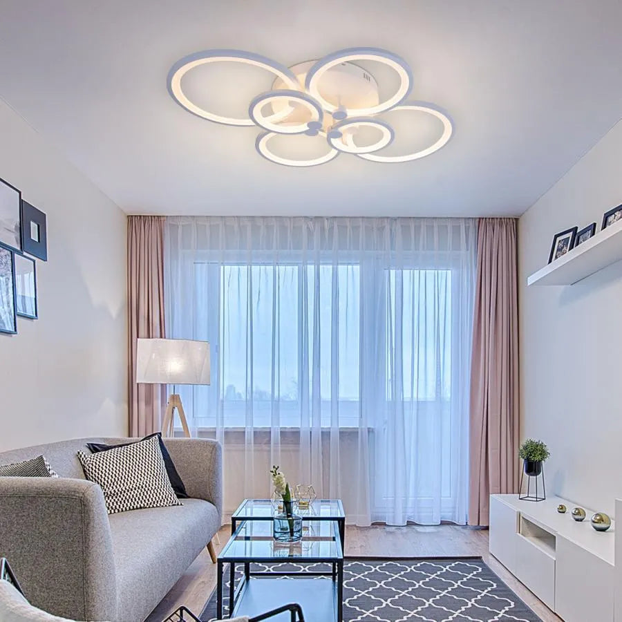 Żyrandol LED z pilotem ALANI 168W, 6 okręgów, światło zimne/ciepłe/neutralne, ściemnialny, biały