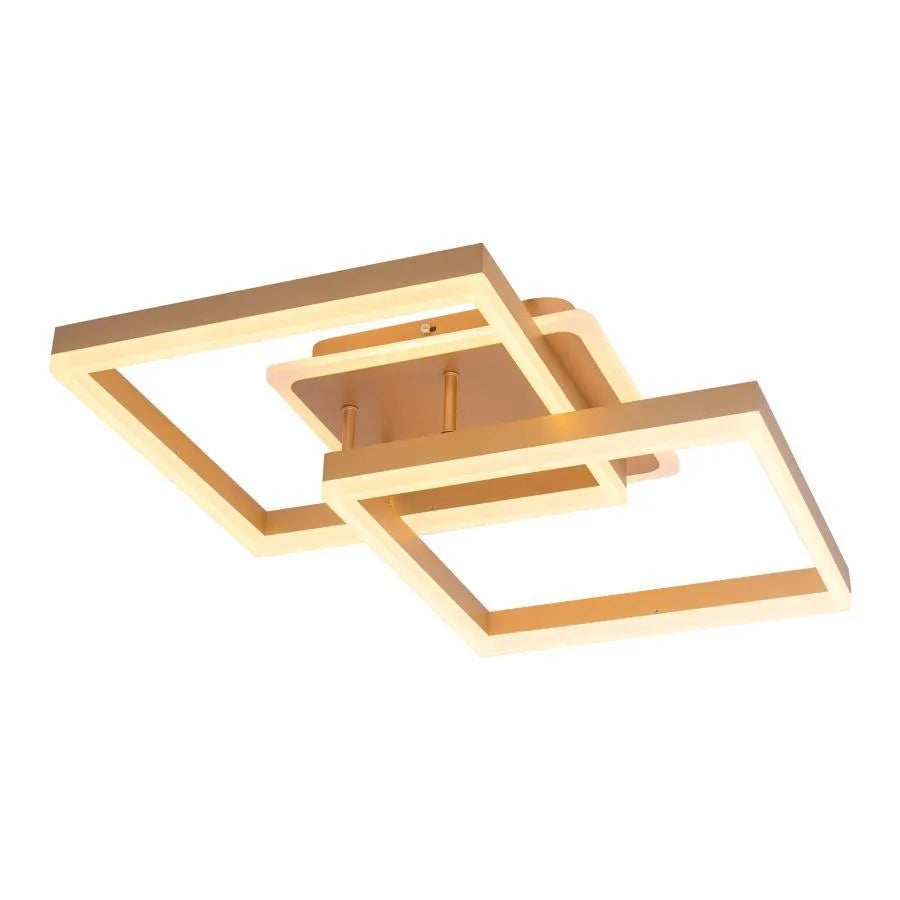 Żyrandol LED z pilotem ARWEN 142 W, 2 kwadraty, światło zimne/ciepłe/neutralne, ściemnialny, złoty