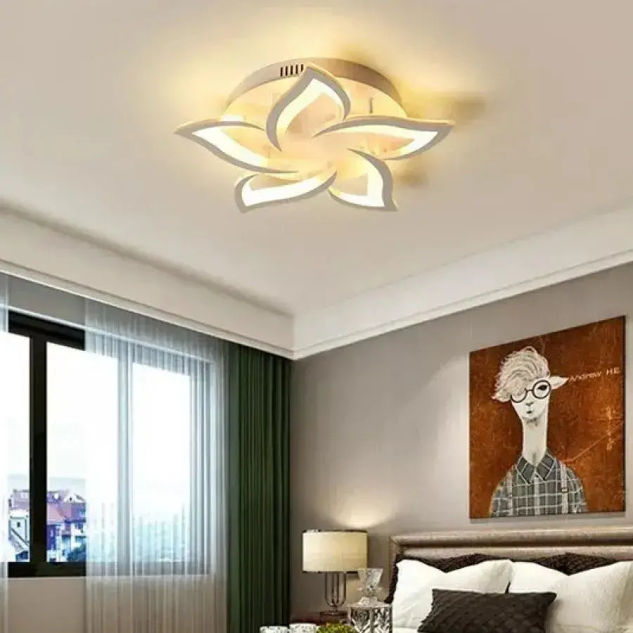 Żyrandol LED z pilotem LOTUS 74W, 5 płatków, zimne/ciepłe/neutralne światło, ściemnialny, biały