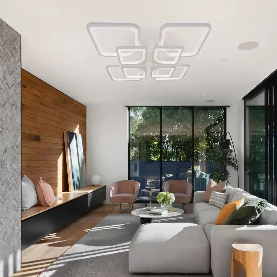 Żyrandol LED z pilotem ZOE 135W, 8 kwadratów, światło zimne/ciepłe/neutralne, ściemnialny, biały