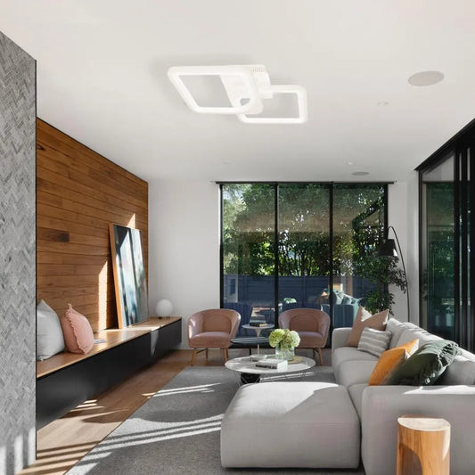 Żyrandol LED z pilotem ZOE 69W, 2 kwadraty, światło zimne/ciepłe/neutralne, ściemnialny, biały