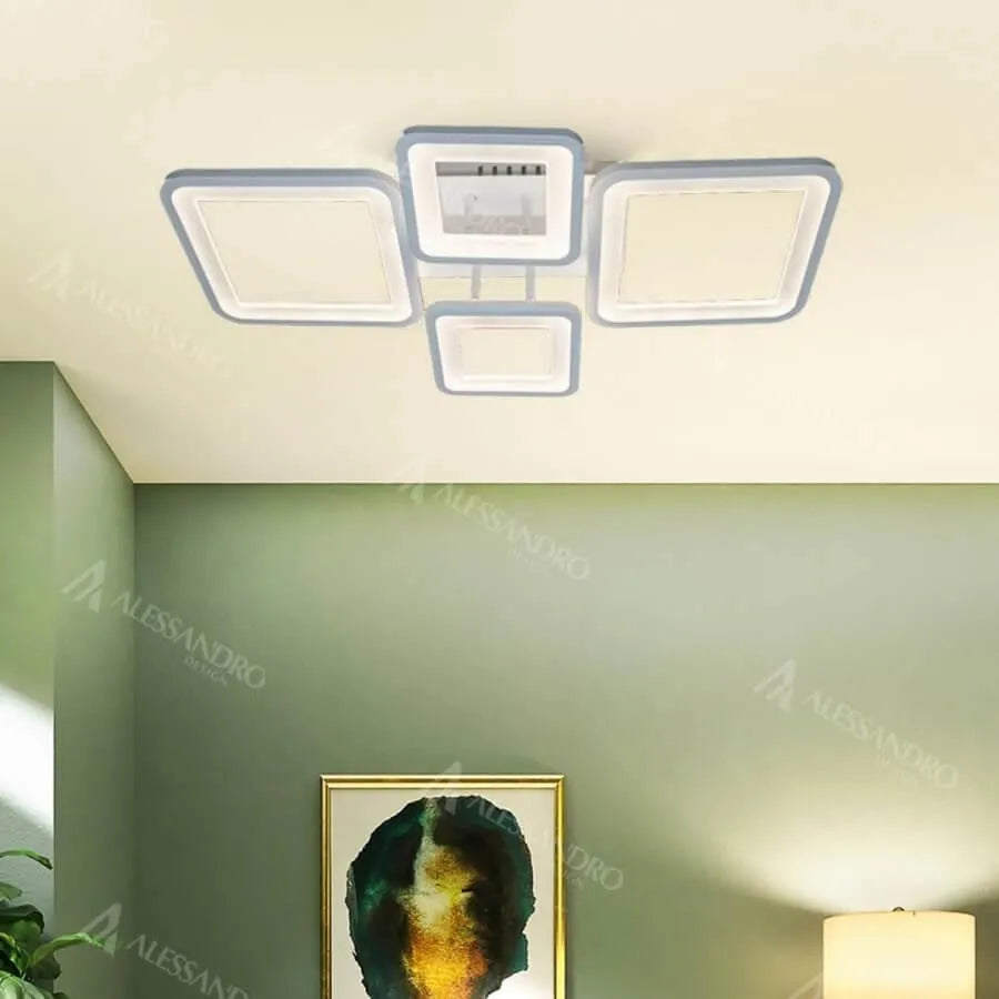 LED żyrandol z zdalnym sterowaniem Ella 85W, 4 kwadraty, zimno/gorące/neutralne światło, niestabilne, białe